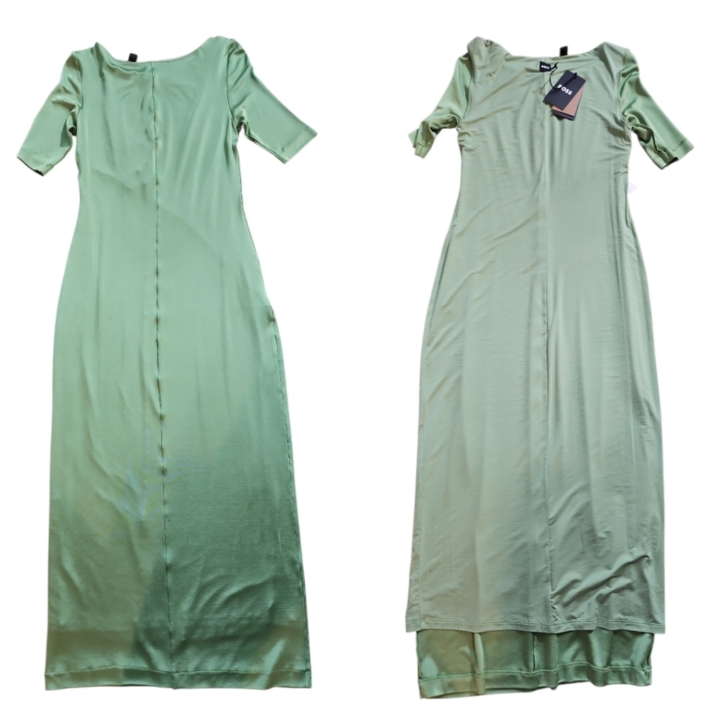 NWT Hugo Boss Etalicy Green Midi Dress Ruched XS - Picture 8 of 10